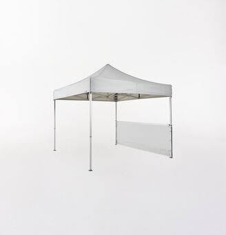 Gazebo pieghevole grigio chiaro 3x3 m con parete laterale a mezza altezza grigio chiaro.